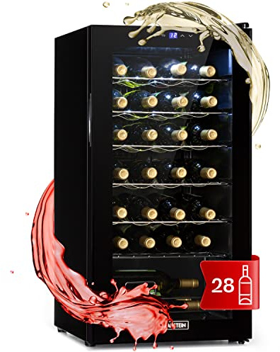 Klarstein Weinkühlschrank, 1 Zonen Getränkekühlschrank Klein, Kleiner Weinschrank 74L, Wein-Kühlschrank Klein mit Glastür, Indoor/Outdoor Flaschenkühlschrank, Wine Fridge 5-18°C, 28 Flaschen
