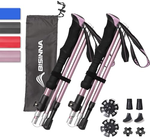 BISINNA Wanderstöcke Trekkingstöcke Nordic Walking Stöcke | 95-115 cm / 115-135 cm Faltbar Verstellbar Leichtgewichtige Aluminium-Wanderstock, mit Gummipuffer für Damen und Herren