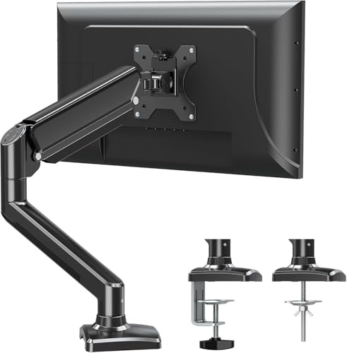 ELIVED 1 Monitor Halterung für 13-32 Bildschirme bis zu 9kg mit VESA 75/100mm, Gasdruckfeder PC Monitor hatlerung, +70°-45° neigbar, 180° Schwenkbar, 360° Drehbar, Höhenverstellbar Monitorhalterung