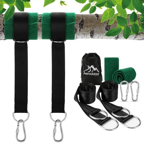 900KG Schaukel Outdoor Befestigung Baum Schaukel Befestigung Hängematten Aufhängung Baumschaukel 150cm x 5cm Hängemattengurte Inklusive Karabinern D-Ringen, Aufbewahrungstasche und Baumschutzpolstern