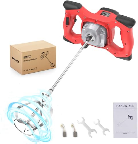 IMAYCC Mörtelrührer Rührwerk 2100W, 270-930U/min 6-Gang Einstellung Betonmischer 220V, M14 Spiralstange Rührer für Mörtel Ø 120 mm, Handrührgerät für Futter, Gips, Farbe Zementmischmaschine