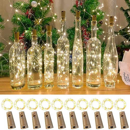 LEECOCO Flaschenlichterkette 10er Set, 2m 20 LEDs, Warmweiß, Korkenlicht | Flexibler Silberdraht – Dünn und formbar, ideal zum Dekorieren von Flaschen, Vasen, Gläsern und DIY-Projekten.