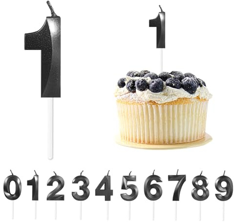 Geburtstag Nummer Kerzen, Schwarze 3D Geburtstagskerzen mit Zahlen 5 cm Kerzen Zahlen Geburtstag für Torte, Tortendeko Geburtstag für Jahrestag Partys, Nummer 1