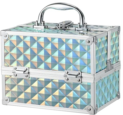 Kosmetikkoffer Klein Schminkkoffer Leer Make up Koffer Beauty Case mit Schloss Make up Organizer Koffer für Mädchen Nagelkoffer Cosmetic Case,Grün