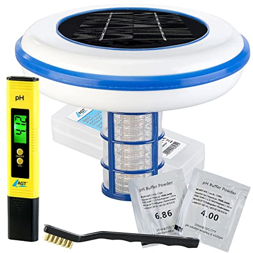 AGT Wassertester: Digitales pH-Wert-Testgerät mit Solarbetriebener Pool-Ionisator (Poolmessgerät, pH Messgerät Pool, Tester)