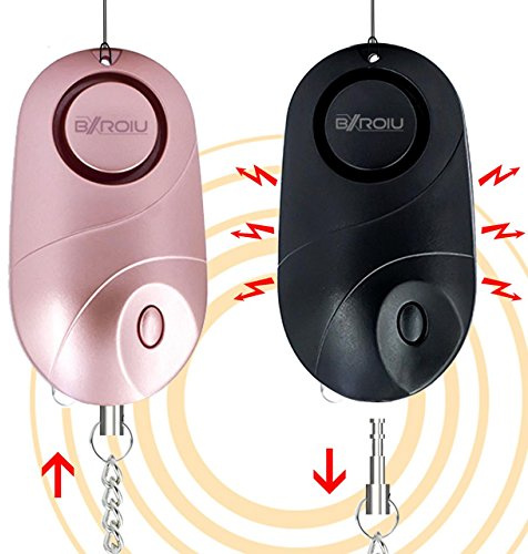 Persönlicher Sicherheitsalarm mit LED Licht, Lauter Taschenalarm Schlüsselanhänger für Reisen, Joggen, Nachtspaziergänge und Alltag(Roségold+Schwarz)