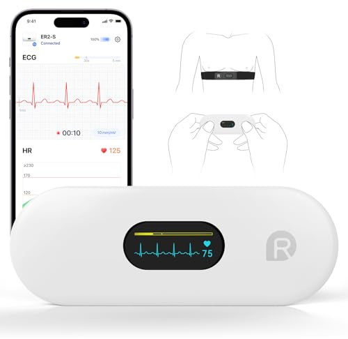 CheckMe ER2-S EKG für Zuhause, Mobile EKG Gerät mit Brustgurt, 30s - 15Mins, APP-Echtzeit-Wellenformen, unbegrenzte Datenspeicherung, 0,96 Zoll OLED-Bildschirm, für iOS & Android