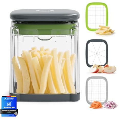 Ibergrif M523 Pommesschneider und Gemüseschneider, 3 in 1 Kartoffelschneider, Pommes Frites Schneider 700ml, BPA-Frei, Spülmaschinenfest, Pommes Maschine von Kartoffeln, Karotten, Obst