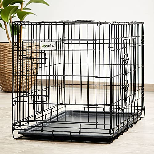 zooprinz Faltbare Hundebox 77,5x48,5x55,5 cm mit 2 Türen | Aus stabilem Eisen, mit Bodenschale und Transportgriff, faltbar, in 4 Größen verfügbar