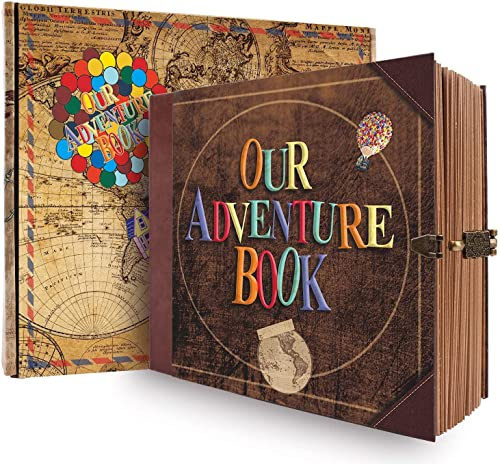 Our Adventure Book Retro Fotoalbum, Vintage Scrapbook zum Selbstgestalten und Einkleben, Reise-, Hochzeits- und Jubiläumsalbum, Geschenk für Paare zum Valentinstag und Muttertag