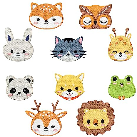 Flicken zum Aufbügeln Kinder,10 Stück Patch Sticker Gestickte BüGel-Patch Bestickte Aufnäher,DIY Nähen Applikation Reparatur DIY Bügelbilder für Hosen Jeans T-Shirt und Textilien (Tierstil)