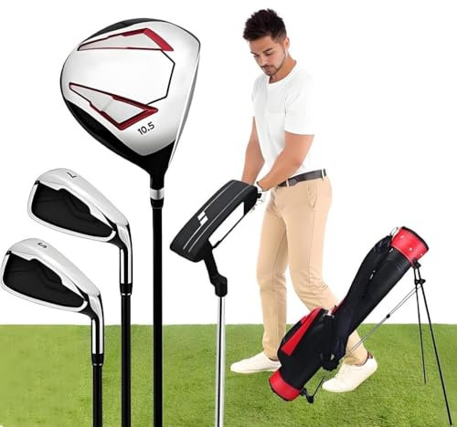 Golfschlägerset for Herren (Rechtshänder), 4-teilig, Inkl. Titan-Golfdriver, Eisen 7/S, 1 Fairwayholz Und Putter, Mit Golftasche, for Golfer Im Freien(C)