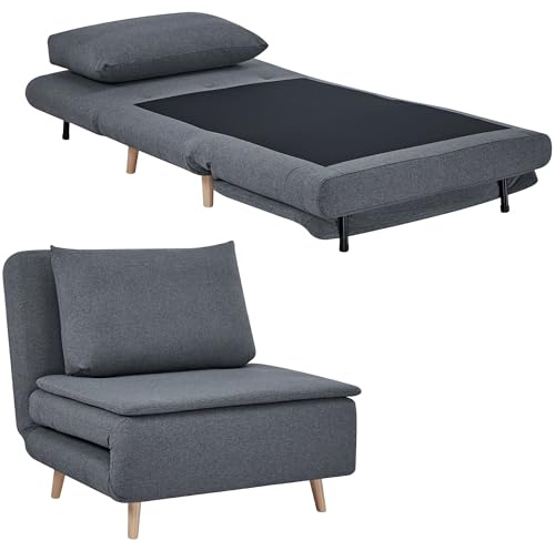 HOMCOM Schlafsessel Extra Breit Schlafsofa mit Bettfunktion, Lendenkissen 3-in-1 Klappbar 191 x 95 cm Relaxsessel mit Verstellbarer Rückenlehne, Leinenoptik Chaiselongue für Wohnzimmer, Grau