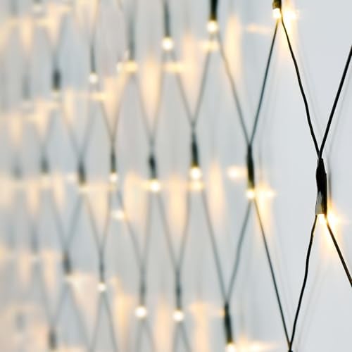 Spetebo Lichternetz 1,5x1,5 m - 100 LED warmweiß - mit Stromstecker + Timer Funktion - Deko Lichterkette Netz Außen