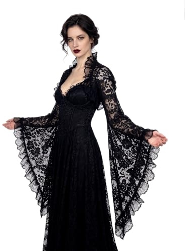 keland Gothic Spitzenbolero Spitzen Bolero Oberteil Überwurf | Damen Sexy Goth Lace Mesh Bolero Shrug Top, Hexe Vampir Fantasy Cosplay, Mittelalter, Halloween, Karneval, Fasching