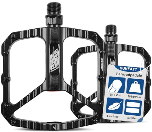 SUNFATT Pedale Fahrrad MTB, Breite & Leichte Aluminium Fahrradpedale, Rutschfestes Flat Pedals Set mit 9/16 Zoll Achse, Wasserdicht & Robust für E-Bike, Mountainbike, BMX & Citybike