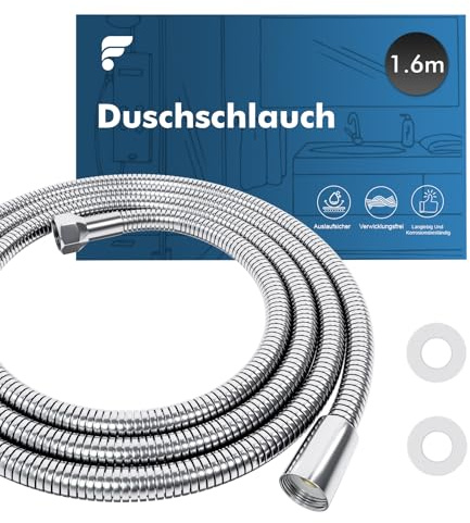 Shinfly Edelstahl Duschschlauch 1,6 M, Torsionsbeständiges Und Undichtes Brauseschlauch, Shower Hose ist mit einer Chrombeschichtung versehen, universell für G1/2-Zoll, mit Messingverbindung.