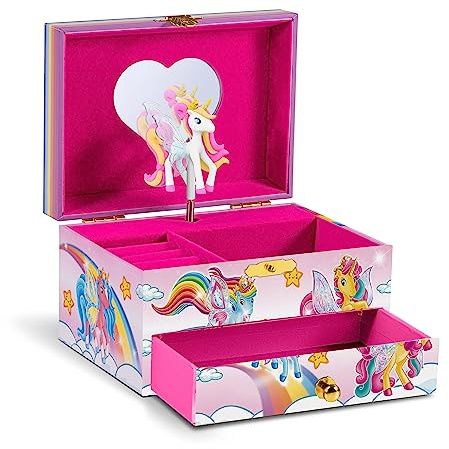 CRAZE Galupy Unicorn Schmuckkästchen Kinder mit Spieluhr , Schmuckschatulle Mädchen mit drehendem Einhorn, Schublade & Spiegel