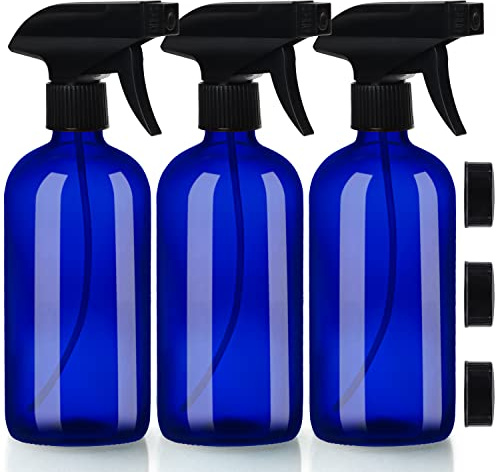 BELLE VOUS Leere Nachfüllbare Blaue Zerstäuber Sprühflasche (3 Stk) – Sprühflasche 500ml – 2 Strahleinstellungen - Sprühflasche Reinigungsmittel, Wasser, Aromatherapie & Ätherische Öle