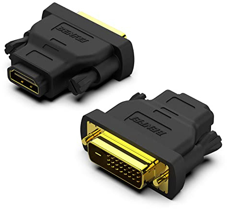 BENFEI DVI-D DVI zu HDMI Adapter, DVI zu HDMI Bidirektionaler Stecker zu Buchse, Konverter mit vergoldetem Kabel, 2er Packung