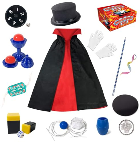 Heyzeibo Zauberkasten - Zaubertricks Set für Kinder mit Zauberstab, Zylinder, Kostüm & vieles mehr, Neuheit Magie Requisiten Zauber Tricks Geburtstag Geschenk für Magier Junge Mädchen