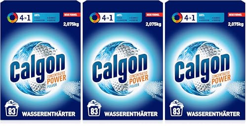 Calgon 4-in-1 Power Pulver – Wasserenthärter gegen Kalkablagerungen, Schmutz und Korrosion in der Waschmaschine – Beugt unangenehmen Gerüchen vor – 1 x 2,075 kg (Packung mit 3)