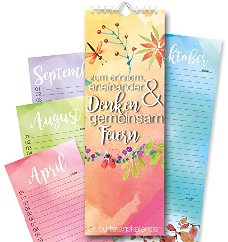 younikat Geburtstagskalender jahresunabhängig mit Sprialbindung - dv191 | Ewiger Kalender 10,5 x 29,7 cm Wandkalender immerwährend für die ganze Familie