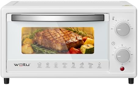 WOLTU Mini Backofen 10 Liter, kleiner Backofen, Pizza-Ofen, 100-230 °C | Timer 0-60 Min., Miniofen mit Backblech Grillrost Entnahmegriff, Weiß