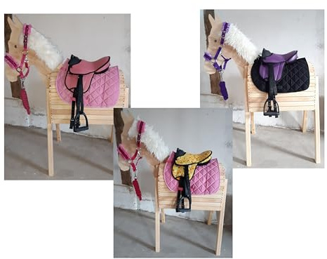 HKM Shettysattel Set inkl. Glitzer Plüsch Halfter & Führstrick ideal auch für Holzpferd (lila)