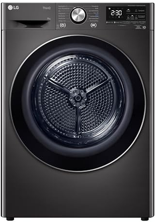 LG RT80V9B, Klasse A+++,Trockner 8 kg, Wärmepumpentrockner mit Kurzprogramm, Trockensensor, Trommelmaterial aus Edelstahl, 60 x 69 x 85 cm ꟷ Schwarz