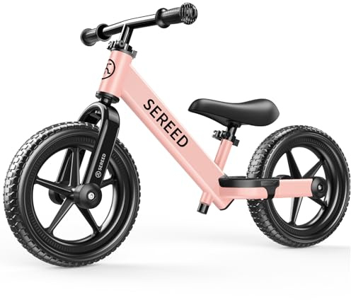 SEREED Kinder Laufrad ab 2 Jahre, Kinder fahrader Kinderspielzeug für 2-5 Jahre, Werkzeugfreie Einstellung, Geschenk für 2-3 Jungen und Mädchen, Individuelles Schild mit 3 Aufklebern (rosa)