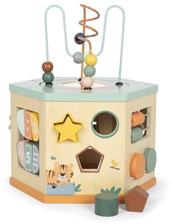 Small Foot Motorikwürfel „Safari“ aus Holz, Motorikspielzeug mit 7 Seiten, Lernspielzeug für Kinder ab 1 Jahr, 12641