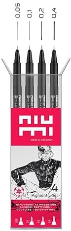 niumi Pigmentliner Starter Set 1-4 Fineliner 0.05/0.1/0.2/0.4mm - schwarz | dokumentenecht, wasserfest, radierfest | für Outlines, Manga, Skizzen, Lettering, Bullet Journal, Sketches, techn. Zeichnen