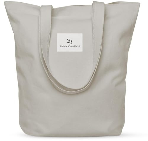 Emma Jonasson Jutebeutel mit Reißverschluss und Innentasche - Stilvoller Shopper Damen - Einkaufstasche mit langem Henkel - perfekte Tasche als Tote bag, Stofftasche