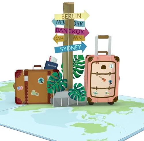 MOKIO® Pop-Up Karte – Reise – 3D Geburtstagskarte für einen Urlaub oder als Grußkarte zum Geburtstag oder Abschied