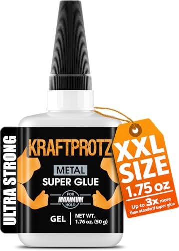Sekundenkleber Gel für Metall extra stark – XXL 50 g Metallkleber transparent, wasserfest & hitzebeständig – Anti-Austrocknungs-Spitze – KRAFTPROTZ Kleber für Aluminium, Stahl, Kupfer, Eisen