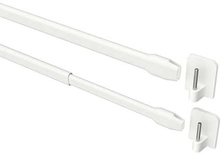 INTERDECO Vitragestangen ausziehbar, Scheibenstangen mit Klebehaken aus Metall und Kunststoff, zum Kleben, Weiß, für Scheibengardinen und Kurzgardinen, Typ 2011012, 2 Stück, 80-140 cm