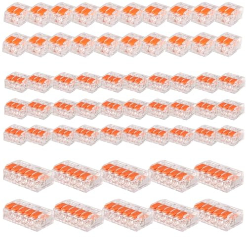 Forhome Kabelverbinder 60 Stück Kabelklemmen Elektro Lüsterklemmen Betätigungshebel Elektroklemmem 4mm² Verbindungsklemmen können frei kombiniert Werden Federdruckhebel Flexible Kabel 2-5 Leiter