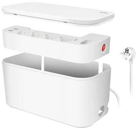 LogiLink LPS281U - Kabelbox mit 5-Fach-Steckdosenleiste inkl. 3X USB, Material: Polycarbonat, Farbe: Weiß