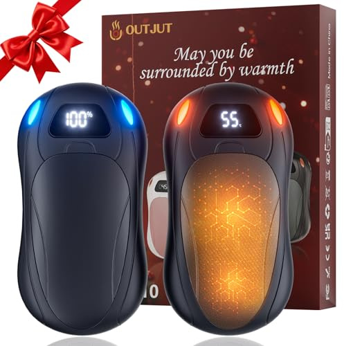 OUTJUT Elektrischer Handwärmer 2er-Pack, 12000 mAh Wiederaufladbarer Handwärmer mit Magnetischer Doppelseitiger Heizung und digitaler Temperatur- und Batteriestandsanzeige für Outdoor/Camping,Schwarz