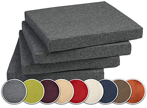 sunnypillow 4er Set Stuhlkissen mit Bindebänder, 40x40x5cm, Anthrazit | Sitzkissen Outdoor für Stühle/Bänke, Polsterauflage Sitzauflage Gartenkissen für Garten viele Farben zur Auswahl