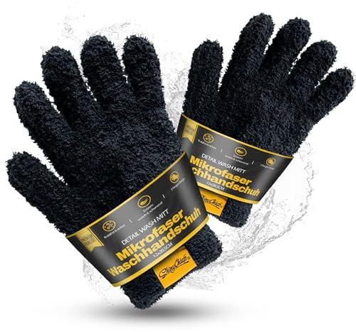 ShinyChiefs Detail WASH MITT Double - Mikrofaser Auto Waschhandschuh 5 Finger für schonende und kratzerfreie Autowäsche - Detail Waschhandschuh für schwer zugängliche Stellen, 12x20,5cm, schwarz