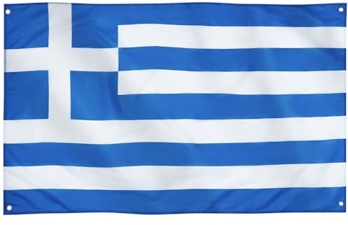 Runesol Griechenland Flagge, 91x152cm (3ft x 5ft), 4 Ösen, griechische Flagge blau weiß, Ελληνική Σημαία, Nationalflagge, Griechischer Unabhängigkeitstag, lebendige Farben