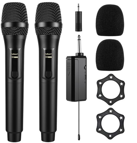 FerBuee Kabelloses Mikrofon Dual Professional Schnurlos Handheld Mikrofon System für Verstärker, PA System, Karaoke, Treffen, Partei, Hochzeit (Schwarz & Schwarz)