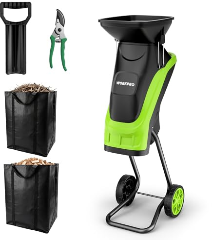 WORKPRO Elektrischer Gartenhäcksler mit Gartenschere, 2500W Messerhäcksler