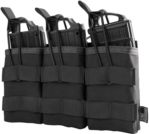 OneTigris MOLLE Magazintasche Dreifach für M4/AK47/G36 - Pistolen Magazinbeutel Kompatibel mit Taktischer Weste/Plattenträger | 1000D Nylon Airsoft mit Entwässerung (24x14x3cm)