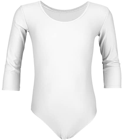 Aquarti Mädchen Body 3/4 Arm Ballett Trikot, Farbe: Weiß, Größe: 122