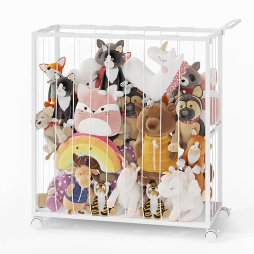 BBLIKE Kuscheltier Aufbewahrung - Zoo Stofftier Aufbewahrung für Teddy, Platz Sparen Plüschtier Spielzeugtruhe mit Rädern, Groß Spielzeug Aufbewahrung Möbel für Kinderzimmer, Spielzimmer（Weiß）