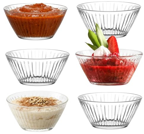 vienberg Hestia Glasschalen 6er Set, 215ml, Kleine Müslischalen, Dessertschalen aus Glas, Spülmaschinenfest, Mikrowellengeeignet, Stapelbar, Ø 10cm