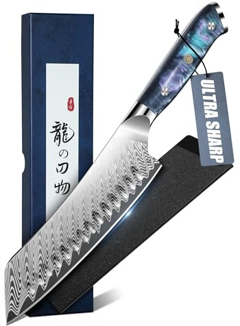 DRAGON RIOT Santoku-Messer - Professionelles Kochmesser Profi Messer mit Harzgriff, Scharfe Küchenmesser Chefmesser inklusive Scheide